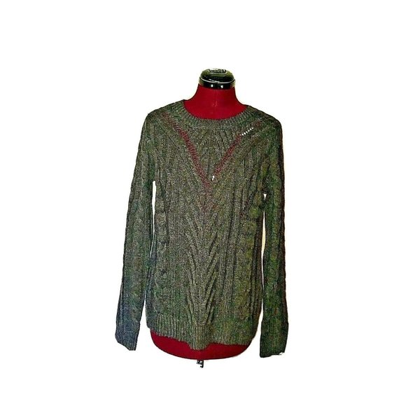 Hippie Rose Womens Sweater Size Large Heather Charcoal Cable Knit Side S… - Picture 1 of 7